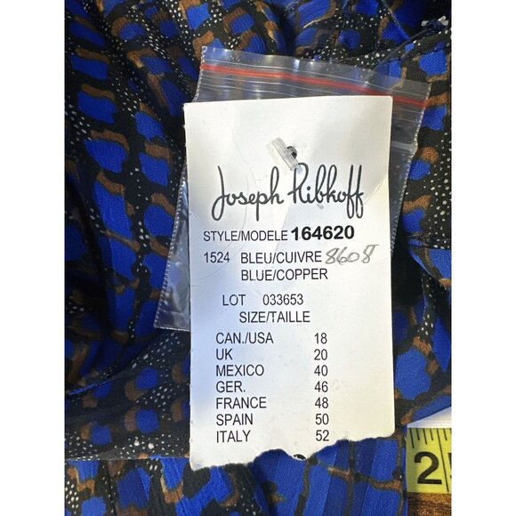 NWT Joseph Ribkoff Sheer Blue & Black Blouse w/Gold Fringe Detail Size 18 - Picture 7 of 8